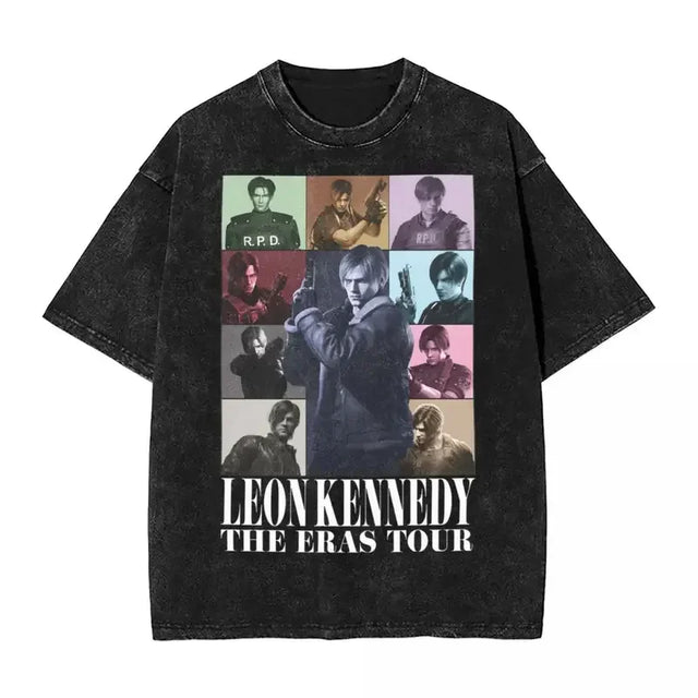 RE Leon Kennedy "The Eras Tour" Custom Black T-shirt - BYTOODAY
