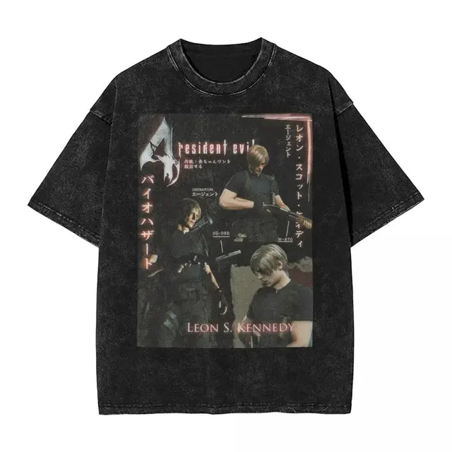 RE4 Leon Kennedy Custom Black T-shirt - BYTOODAY