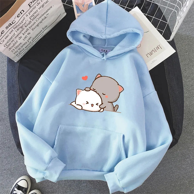 Lovely Kawaii Cats Couple Patterned Hoodie
