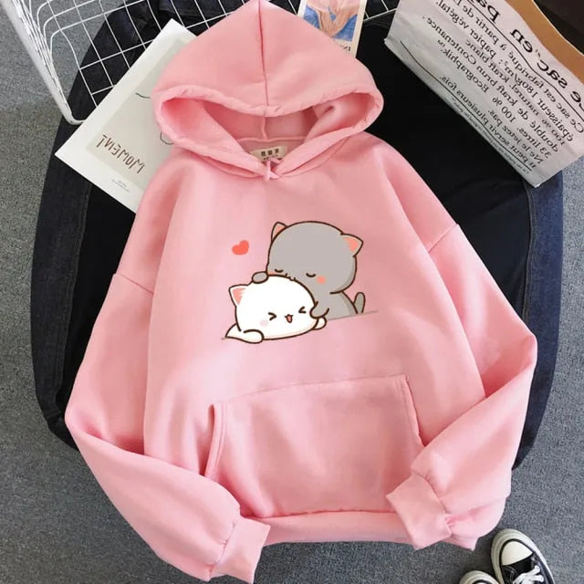 Lovely Kawaii Cats Couple Patterned Hoodie