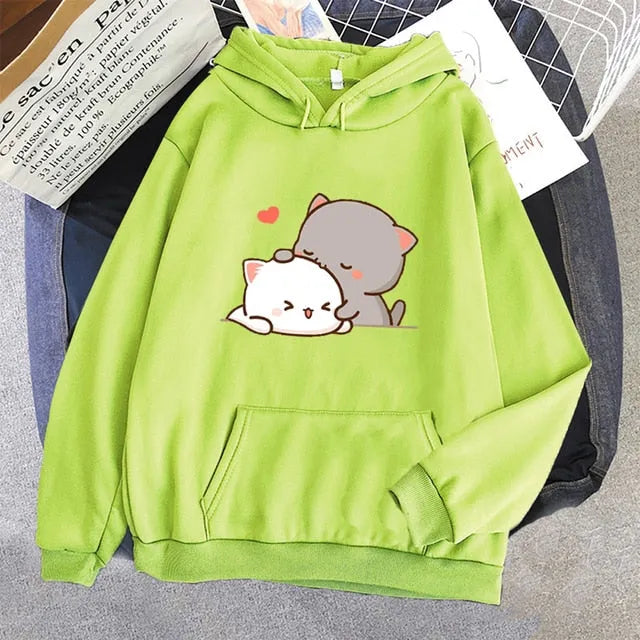 Lovely Kawaii Cats Couple Patterned Hoodie