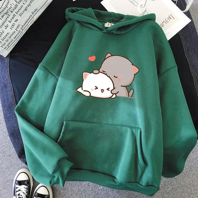 Lovely Kawaii Cats Couple Patterned Hoodie