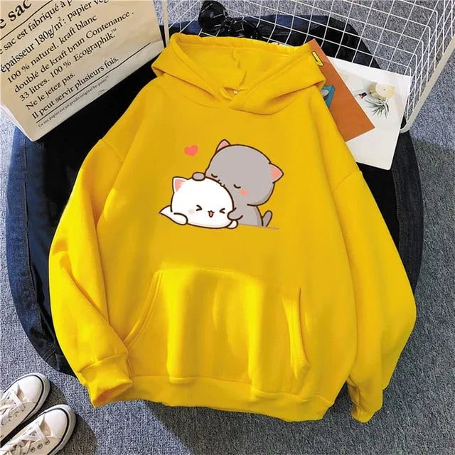 Lovely Kawaii Cats Couple Patterned Hoodie