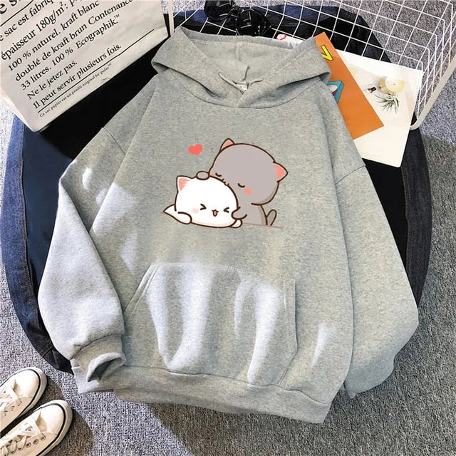 Lovely Kawaii Cats Couple Patterned Hoodie