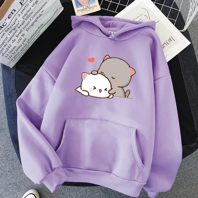 Lovely Kawaii Cats Couple Patterned Hoodie