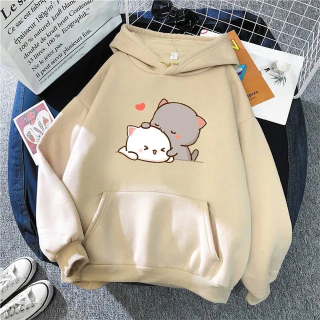 Lovely Kawaii Cats Couple Patterned Hoodie