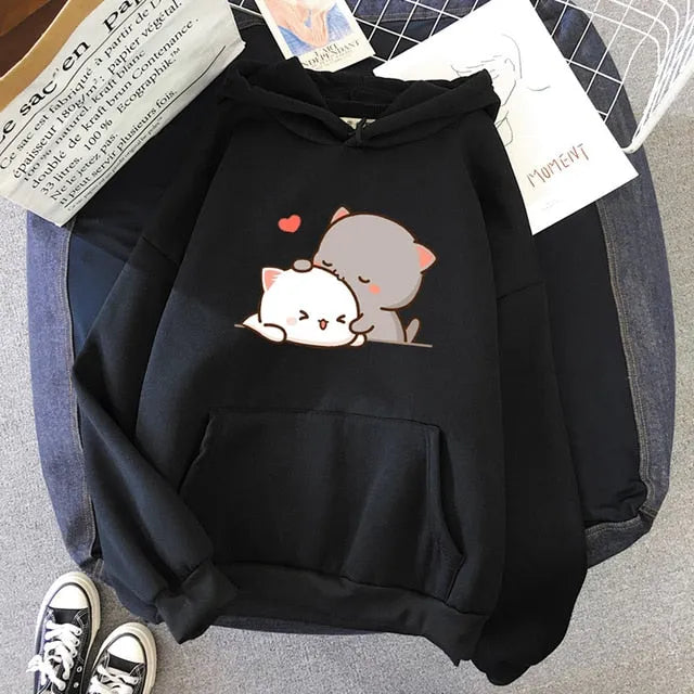 Lovely Kawaii Cats Couple Patterned Hoodie
