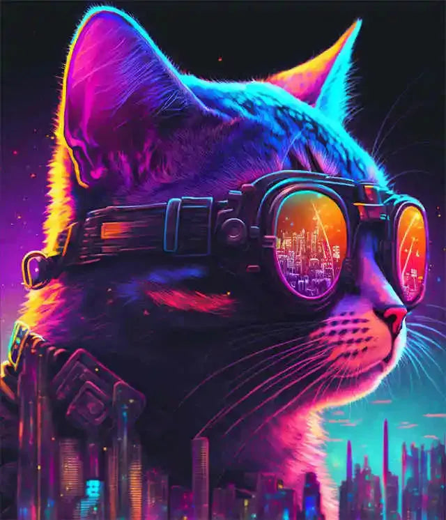 Colorful Cyberpunk Cat Neon Style Wall Poster - Item - BYTOODAY