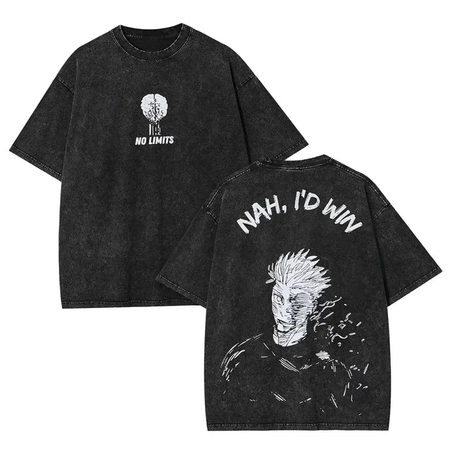 JJK - Gojo Satoru "No Limits" Custom Black T-shirt - BYTOODAY