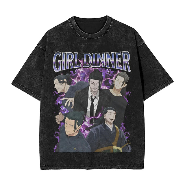 JJK - Suguru Geto "GIRL DINNER" Custom Black T-shirt - BYTOODAY