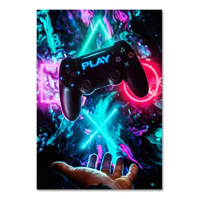 Neon Decoration Poster Colorful Ps4 Controller - Item - BYTOODAY